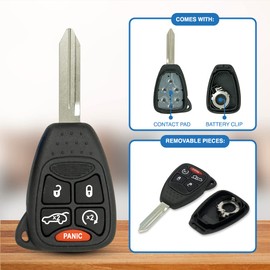 Keyless2Go Replacement for 5 Button Remote Key Shell Chrysler Jeep Dodge OHT692427AA- 2 Pack