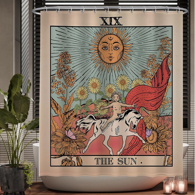 Ulticool Shower Curtain - Sun Nature Flowers Tarot Horoscope Vintage