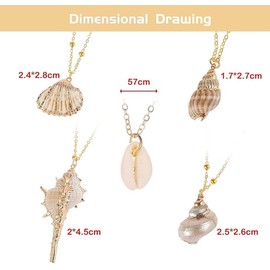 5 Pcs Sea Shell Necklaces,Gold-Edge Ocean Breeze Necklace, Natural Sea Shells And Sea Snails Pendant,Adjustable Seashell Jewelry for Girls,Summer Beach Vacation Women Necklace