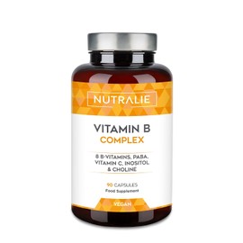 Vitamin B Complex + Vitamin C - High Dosage - 8 Vitamins B C Inositol Choline PABA - Complete Vitamin B Complex B1 B2 B3 B5 B6 Biotin (B7) Folic Acid (B9) B12-90 Capsules Nutralie