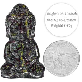 Nupuyai Dragon Bloodstone Small Cute Buddha Figure Sitting Gemstone Crystal Lucky Buddha Healing Stone Statue Lucky Charm Feng Shui Zen Decoration and Meditation