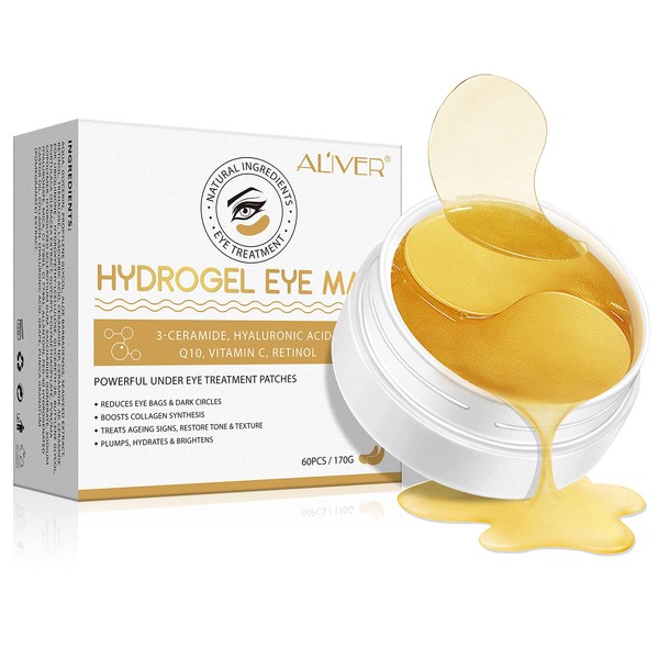 60 Pads Eye Pads, Gold Hydrogel Eye Pads, 30 Pairs Eye Pads Against Dark Circles, Collagen Eye Pads with Hyaluronic Acid, Anti Ageing, Wrinkles & Puffiness, Puffiness and Dark Circles