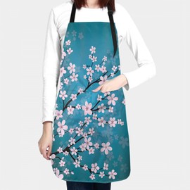 Giwawa Cherry Blossom Apron with Pockets - Sakura Plum Blossom Chef Apron Pink Flower Kitchen Bib Apron Asian Japanese Flowers Floral Aprons for Women Men Adjustable for Cooking Baking Gardening