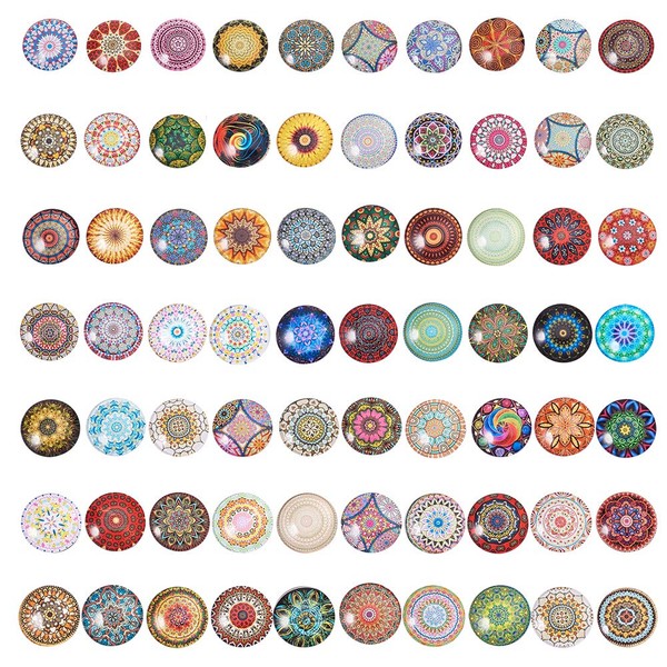 PH PandaHall 70 Styles Mosaic Printed Cabochons Picture 25mm Half