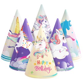 WERNNSAI Unicorn Birthday Party Hats - 12 PCS Unicorn Party Supplies Paper Cone Hats Party Headwear for Kids Girls