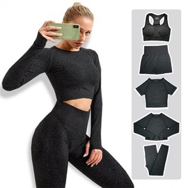 Seamless Quick-Dry Yoga & Fitness Sportswear Set for Summer Gray [Long Sleeve]+S 5ea