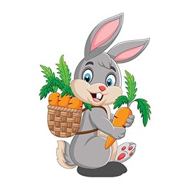 Cartoon Characters Bunny Rabbits Bunny Carrots Basket BE Kind Garden Farm Chicken Cow Horse Farmer Ranch Egg Fox Hen House Pig Sheep Decorating Ideas Wall Decal Sticker - Size: 7 in X 10 in