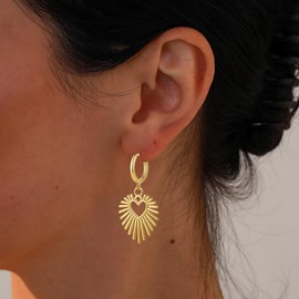 Gold Heart Earrings for Women, Trendy Hollow Sun Heart Dangle Hoop Huggie Earrings Simple Classic Gold Plated Piercing Earrings for Girls Holiday Jewelry Gifts (Gold)