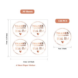 Cwzidyq Thank You Stickers 2 Inch, 120 Pcs Thanks for Celebrating with Us Stickers, Self-Adhesive Gold Round Labels for Wedding, Envelope Seals, Party Favors(Rose Gold)
