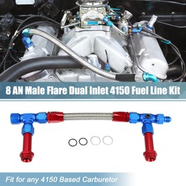 X AUTOHAUX X AUTOHAUX 1 Set 8AN Dual Feed Fuel Line AN8 Braided Stainless Steel Fuel Line Hose for Holley 4150 Based Carb with AN6 Adapter