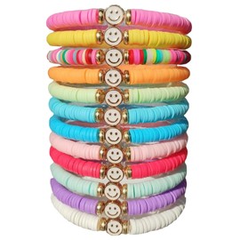Generic 12PCS Preppy Friendship Smiley Face Bracelets for Women
