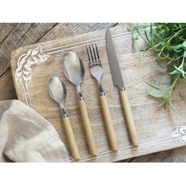 Cutlery Set 16 Pieces Natural Wood Look Made of Rustproof Steel/Acrylic Country House Shabby Chic Look Vintage Nostalgia