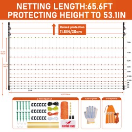 Poultry Electric Netting Fence - 41.3''H (can be Raised to 53.1''H) x 65.6'L for Flying Chicken, Sheep, Goats in Farms, Ranches and Gardens, PK1