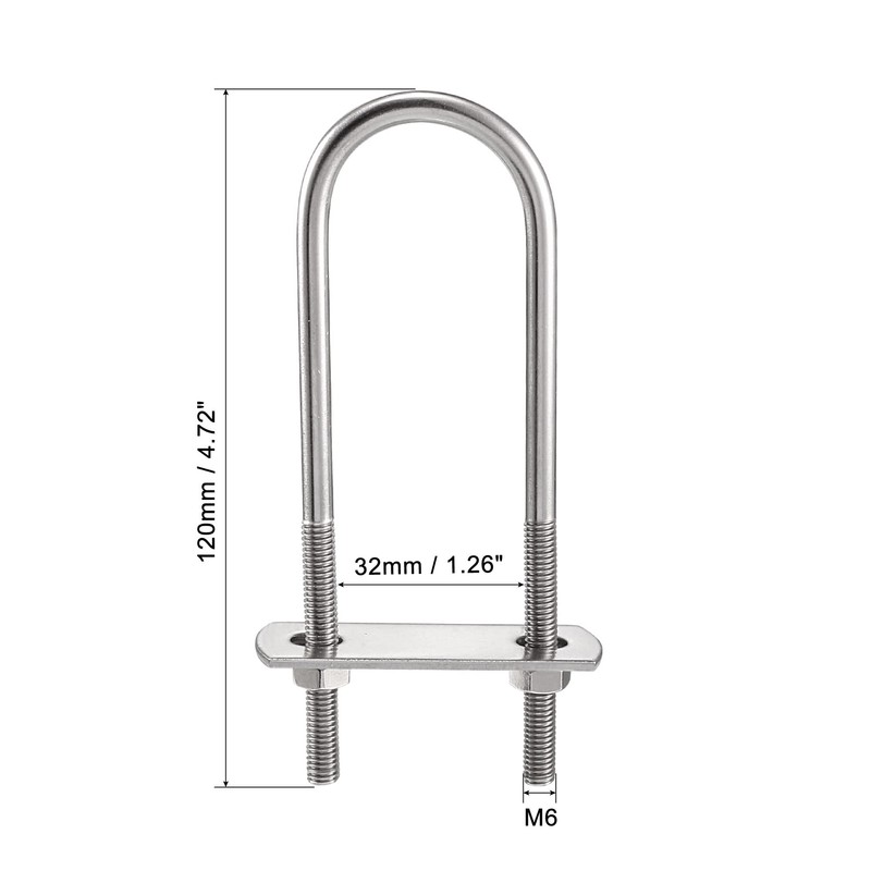 sourcing map Round U-Bolt 1.26"(32mm) Inner Width 120mm Length Steel