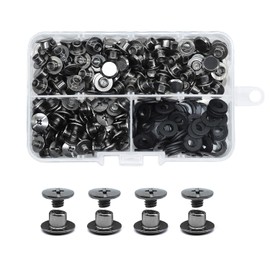 JINTANG Set of 100 Chicago Book Screws, M5 x 4 mm Binding Screws Kit, Screw Rivets for Leather, Leather Rivets Set, Used for DIY Leather Craft Clothing Bag, Books and Decoration (Glossy Black)
