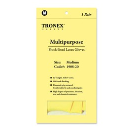 TRONEX- 12" Multipurpose Flock-Lined Kitchen Latex Gloves, Raised Diamond Texture, Food Safe, Heavy Duty, Yellow, Small (Case of 144 Pairs)