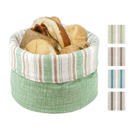 Lashuma Retro Bread Basket Striped Green Modern Fabric Roll Basket Foldable Reversible Basket