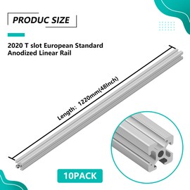 Bikykose 2020 T-Slot Aluminum Extrusion Profile, 10PCS 48" European Standard Anodized Linear Rail Guide for 3D Printer & CNC DIY, High-Strength Construction - Silver