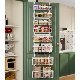 Eastherry Over The Door Organizer，8-Tier Over The Door Pantry Organizer with Adjustable Baskets，Metal Hanging Pantry Organizers and Storage for Kitchen, Back of Door Seasoning Rack (White)