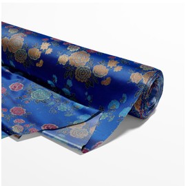 Chinese Floral Brocade Fabric, 36 Inches/91 cm Wide, Luxurious Decorative Woven Material with Intricate Embroidery Designs, Home Décor Fabric, and Cushion Covers(Navy - 1 Metre)