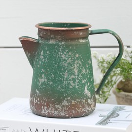 Z² BellaDecor Vintage Pitcher Vase Rustic Farmhouse Vase for Flowers Vintage Metal Milk Jug Small Decorative Pitcher Shabby Chic Decor for Home, Kitchen, Bathroom, Green