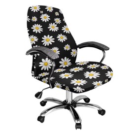 Hudotybom Office Chair Cover for Women Daisy Print Office Chair Seat Cover Washable Computer Desk Armless Chair Slipcover Dustproof Protectors Size L