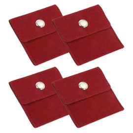 PATIKIL 3x3 Inch Jewelry Pouch, 4 Pack Velvet Pouches Snap Button Portable Storage Bag for Earrings Bracelets Necklaces Rings Watch, Red