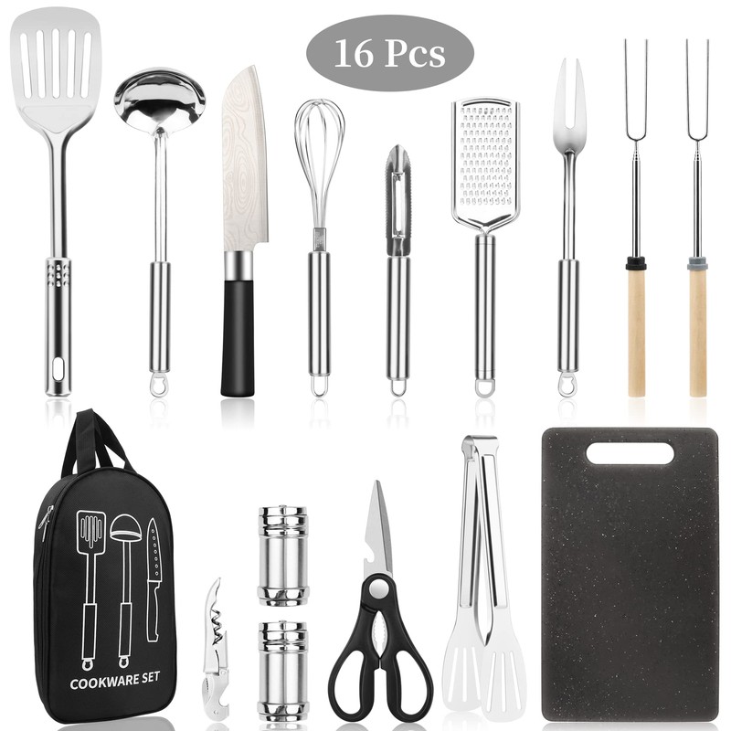 Camping Cooking Utensils Set, Stainless Steel Grill Tools, Camping BBQ