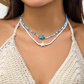 Lameybrt Shell necklace choker necklace women's surfer necklace ethnic shell chain boho jewellery choker necklace white shell necklace, 45 inches, Shell Natural material, No Gemstone