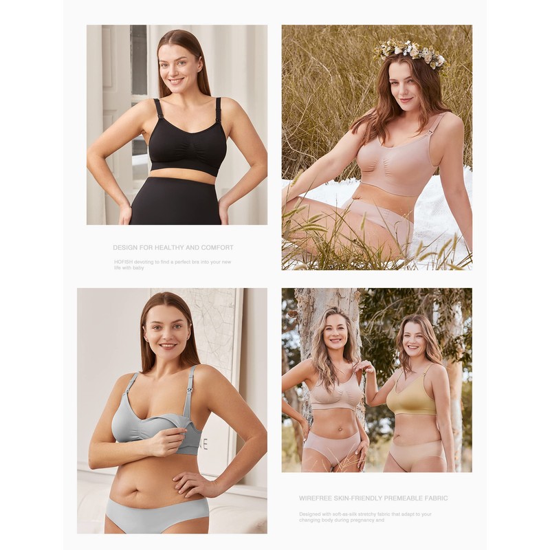 HOFISH Maternity Nursing Bras Seamless 3 Pack Sleep Bralette for