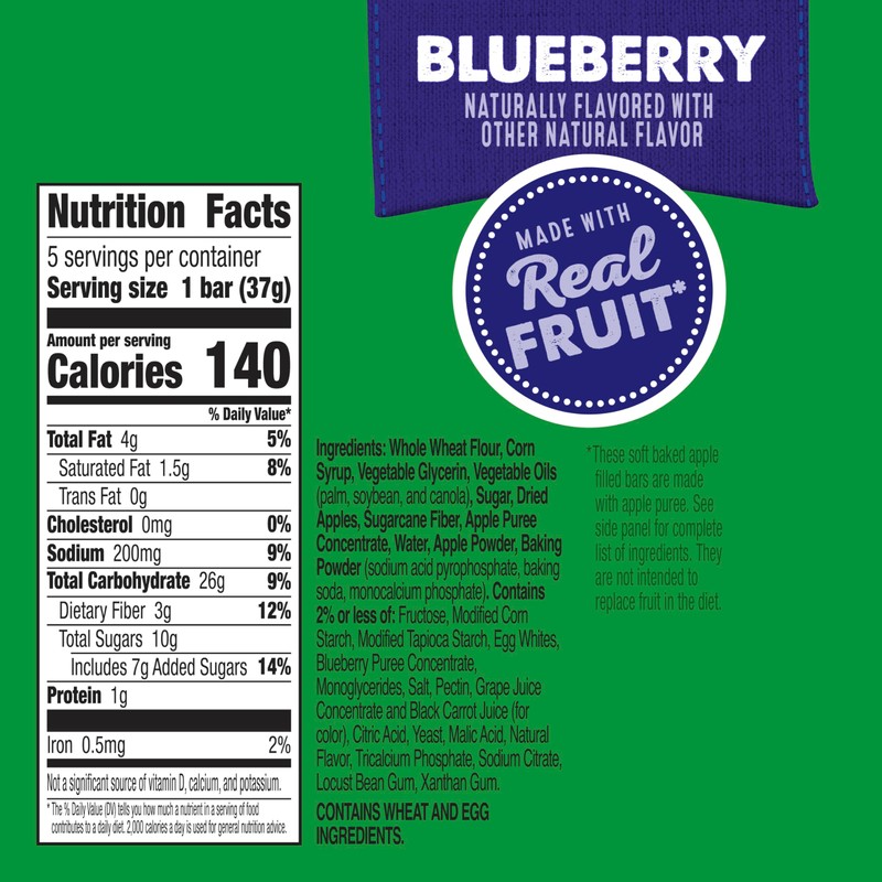 Mott's Soft Baked Apple Filled Bars, Blueberry Flavor Snacks, Made