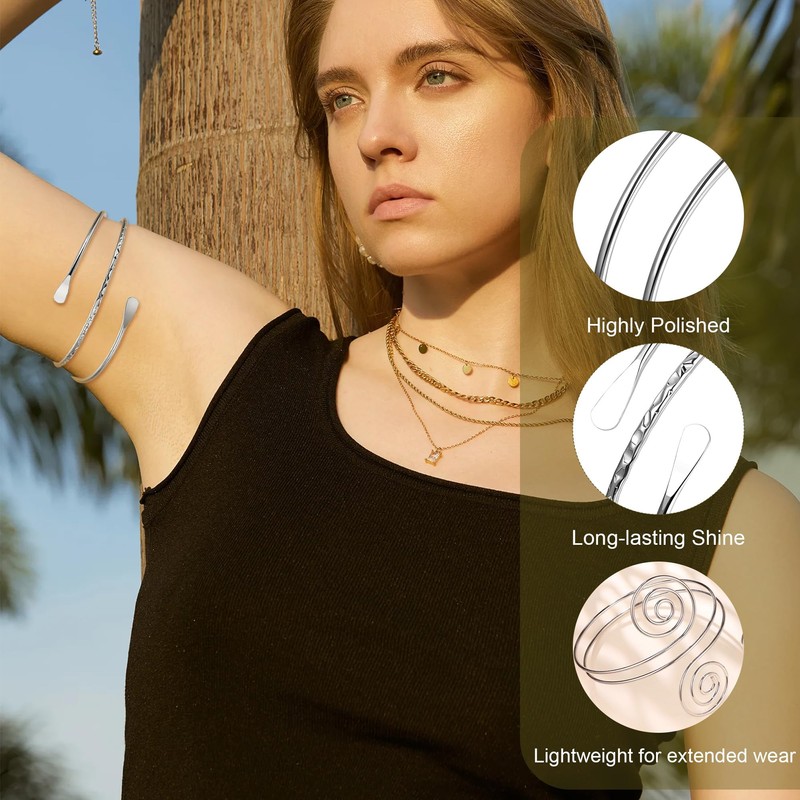 Tressora Boho Coil Arm Cuff Set - Adjustable Minimalist Bangles