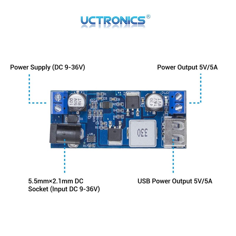 UCTRONICS DC 9V 12V 24V to DC 5V 5A Buck
