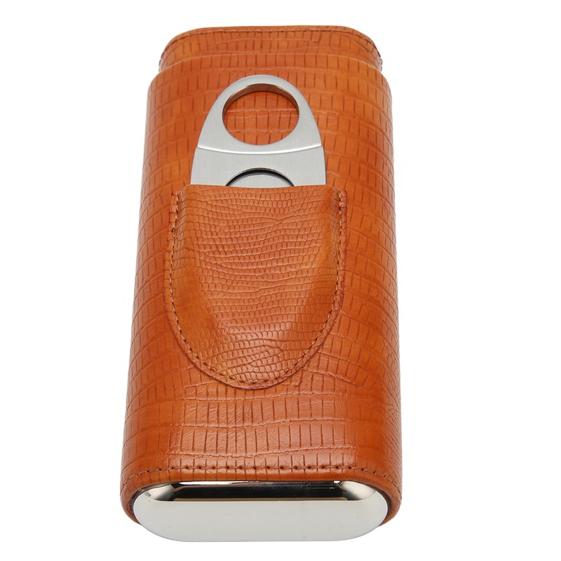 Cigar Case 3 Finger Cedar Wood Lining Portable Faux Leather