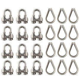 PDETVEO 12PCS 3/16" Wire Rope Clamps, M5 Wire Rope Cable Clip, 304 Stainless Steel Wire Rope Clip and Thimble Set
