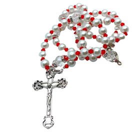 Shinning Crystal Catholic Rosary 8mm Glass beads with Virgin Mary and Baby Jesus Centerpiece Catholic Rosary with Spring ring clasp rosary necklace - Prayer beads with muslin pouch