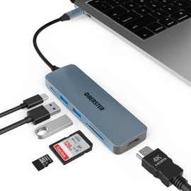 4K HDMI USB C Hub Adapter, 6 in 1 Type C Adapter with 100W PD, 2 USB 3.0 5Gbps, SD/TF Card Reader, Aluminium, Compatible with MacBook Pro/Air, Surface Pro