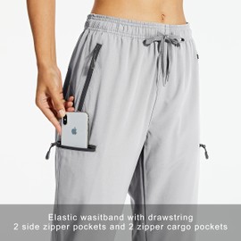 Libin Women's Quick Dry Hiking Capris Lightweight Cargo Cropped Pants Outdoor Casual, Light Gray XL