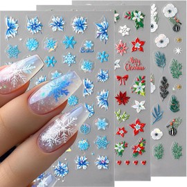 Christmas Nail Stickers for Nail Art, Snowflake Nail Decals 3Pcs Xmas Nail Supplies Self Adhesive Winter Nail Art Stickers Christmas Nail Design Snow Nail Art Decals for Women DIY Nail Decorations