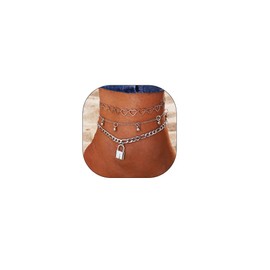 Ushiny Vintage Layered Anklet with Silver Beads Anklet Love Ankle Jewellery Castle Beach 3 Pieces Anklet for Women and Girls, Plastic