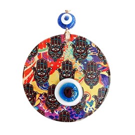 Glass Wall Decor - Evil Eye Wall Hanging - Evil Eye Home Decor - Nazar - Evil Eye Hamsa Charm - Handmade Turkish Nazar Amulet - Hamsa Wall Decor (4.7'' Hamsa Hands)