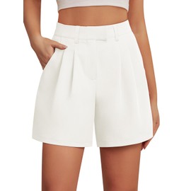 Feiersi Womens Casual Elastic Waist Wide Leg Suit Tailored Shorts Summer Dressy Work Shorts with Pockets(White,X-Large)