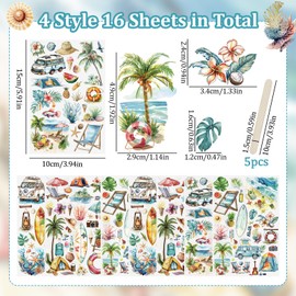 WANDIC 16 Sheets Rub On Transfer Sticker, Summer Beach Stickers for DIY Scrapbooking Photo Albums furniture,5.9 * 3.9in