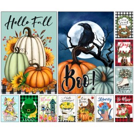 Double Sided Seasonal Garden Flags - Yard Flags Made of 100D Polyester - 12 Holiday Design Flags for All Seasons - Spring, Winter, Christmas, Thanksgiving - 12.75x18.5 Inch (Without Flagpole)