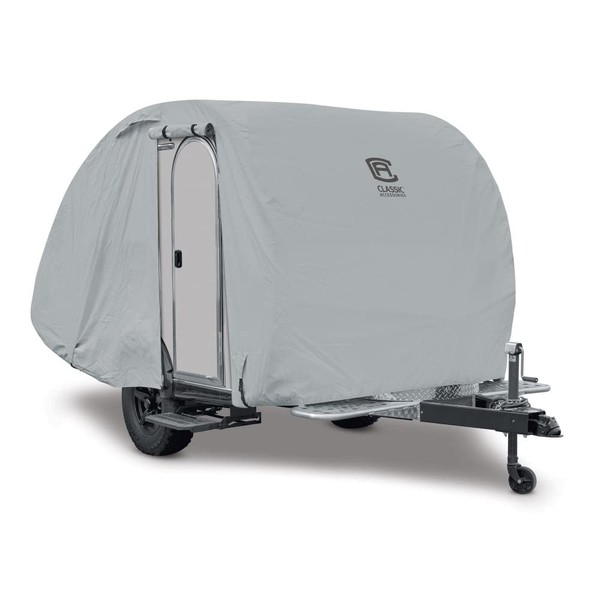 Classic Accessories Over Drive PermaPRO Teardrop Trailer Cover, Fits 10' - 12'L x 6'W, Resists Tears, R-Pod Cover, Travel Trailer Storage Cover, Compatible with R-Pod/Clamshell Trailers, Grey