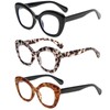 REAVEE 3 Pack Oversized Cat Eye Reading Glasses for Women