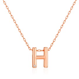 Philip Jones Rose Gold Plated Initial Necklace Letter H Created with Zircondia® Crystals