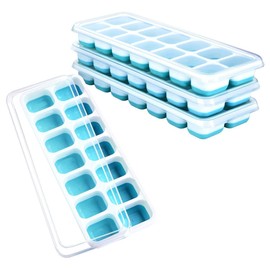 U Chef Moldes para Cubitos de Hielo con Tapa, Set de 4 Bandejas Flexibles de Silicona de Fácil liberación Con Tapa Extraíble Resistente a Derrames, Bandejas de Hielo Apilables