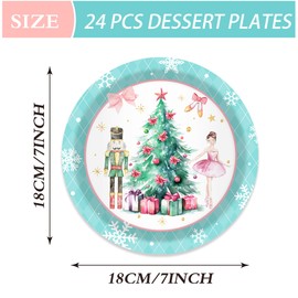 OXYLIPO 7" Green Nutcracker Plaid Paper Plates Green Nutcracker Plaid Disposable Dinner Paper Plates Set Christmas Theme Paper Plates （24PCS）