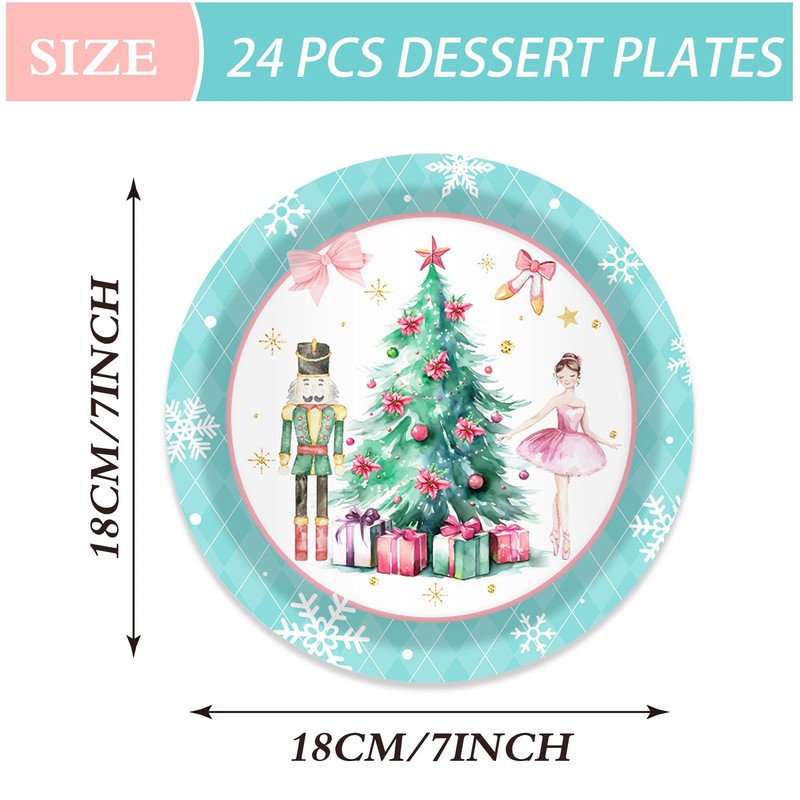 OXYLIPO 7" Green Nutcracker Plaid Paper Plates Green Nutcracker Plaid